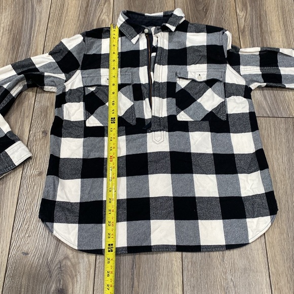 J CREW Flannel Quarter Zip Black White Buffalo Check Shirt SMALL - Picture 11 of 14